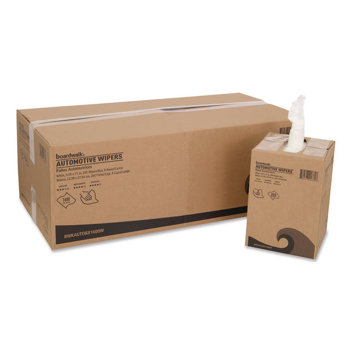 Automotive Shop Towels, 10.63 x 20.47, Unscented, White, 200/Box, 8 Boxes/Carton