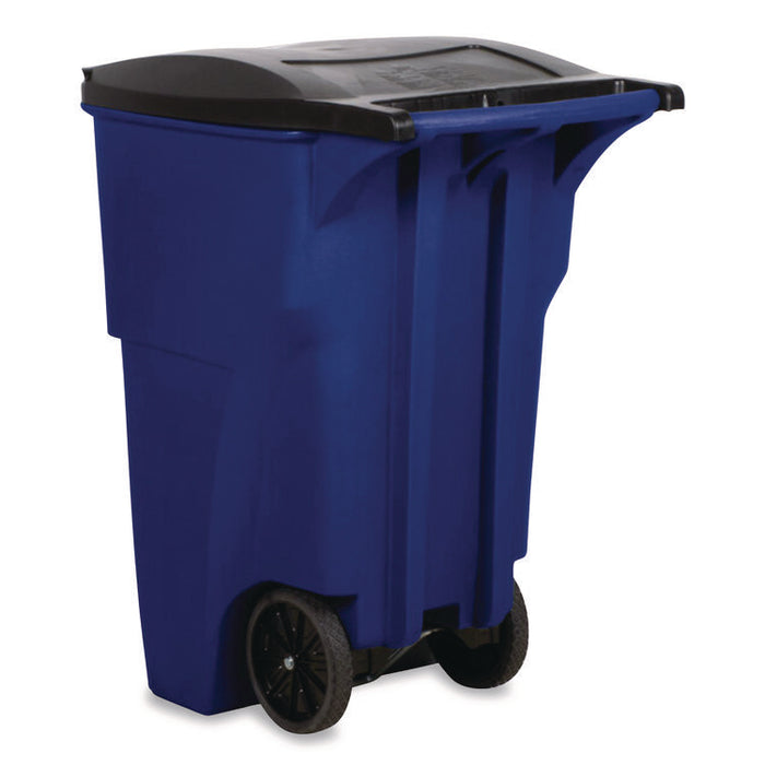 Square Brute Rollout Container, 95 gal, Resin, Blue