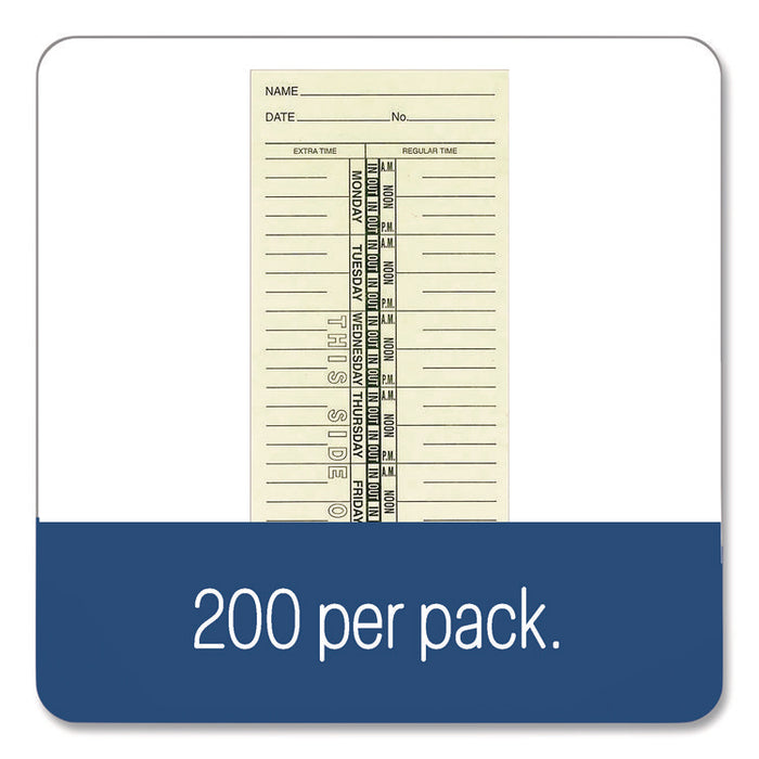 Time Cards for Acroprint, Amano and Lathem Time Clocks, One Side, Weekly, 3.38 x 9, 200/Pack
