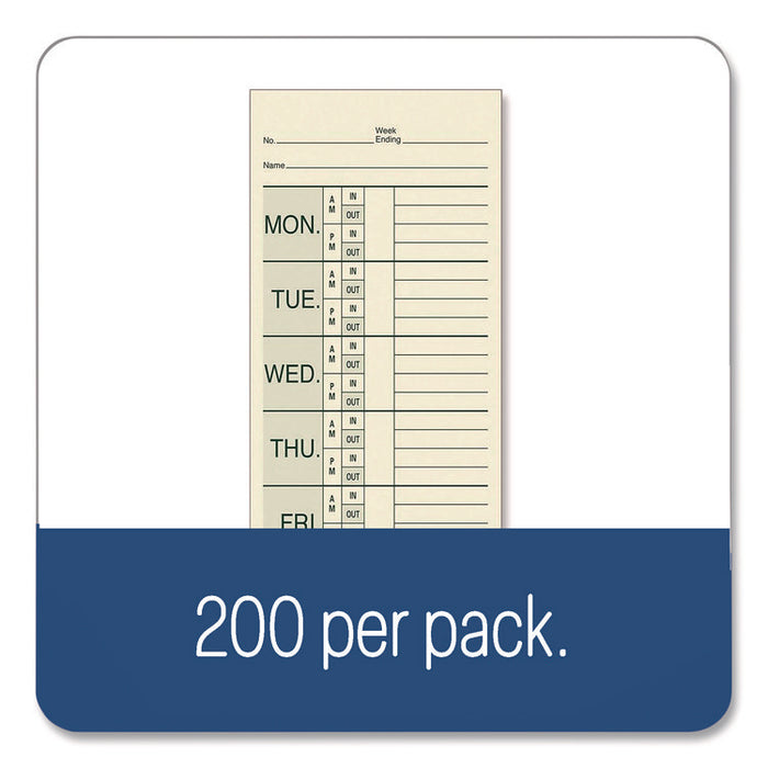 Time Cards for Pyramid 1000 Time Clock, Two Sides, 3.38 x 9, 200/Pack