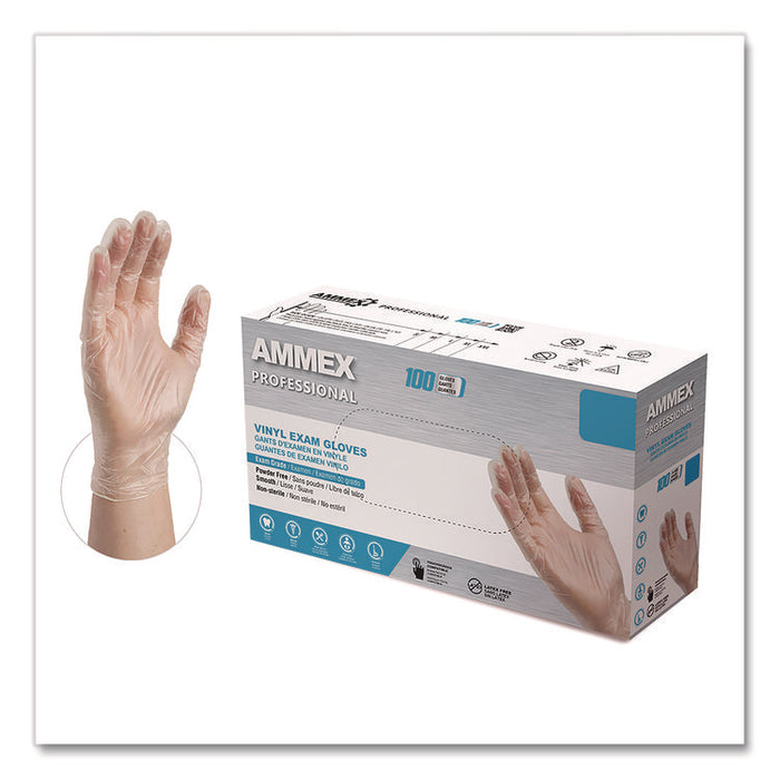 Vinyl Exam Gloves, Powder-Free, Large, Clear, 100/Box