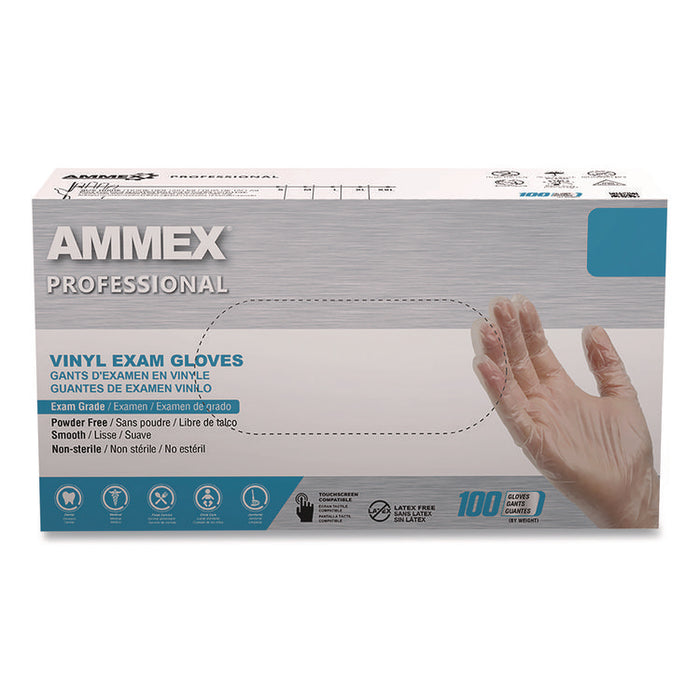 Vinyl Exam Gloves, Powder-Free, X-Large, 9.5" Long, Clear, 100/Box