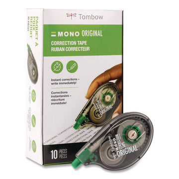 MONO Original Correction Tape Value Pack, Non-Refillable, 0.17" x 32.83 ft, Translucent Smoke/Green Dispenser, 10/Pack
