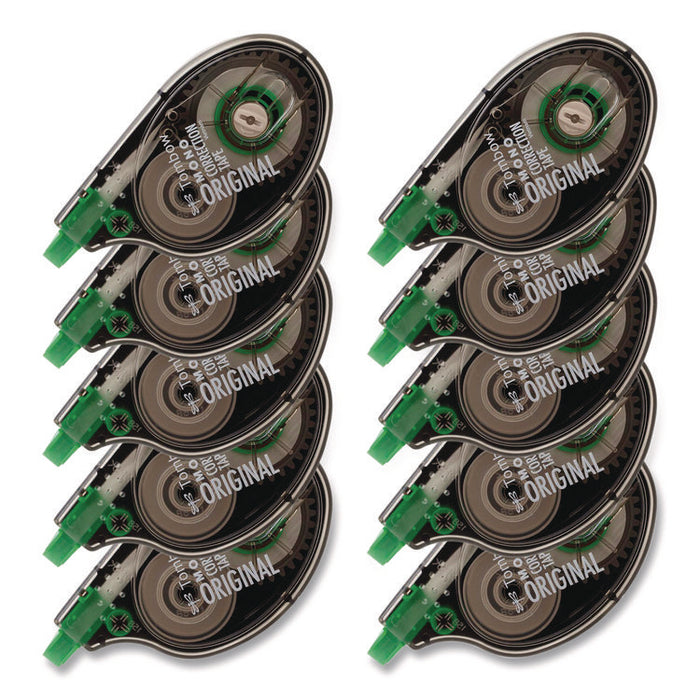 MONO Original Correction Tape Value Pack, Non-Refillable, 0.17" x 32.83 ft, Translucent Smoke/Green Dispenser, 10/Pack