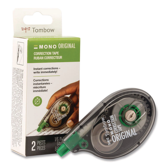 MONO Original Correction Tape Value Pack, Non-Refillable, 0.17" x 32.83 ft, Translucent Smoke/Green Dispenser, 2/Pack