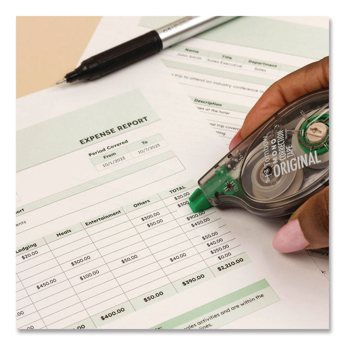 MONO Original Correction Tape Value Pack, Non-Refillable, 0.17" x 32.83 ft, Translucent Smoke/Green Dispenser, 2/Pack