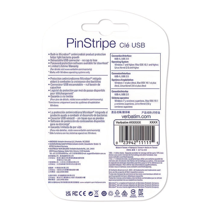 PinStripe USB 2.0 Flash Drive, 64 GB, Caribbean Blue/Red, 2/Pack