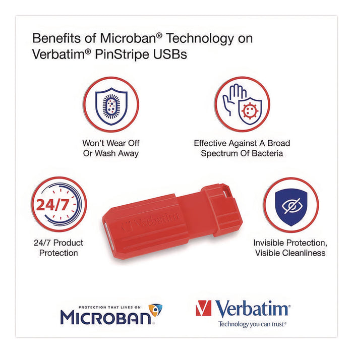 PinStripe USB 2.0 Flash Drive, 64 GB, Caribbean Blue/Red, 2/Pack