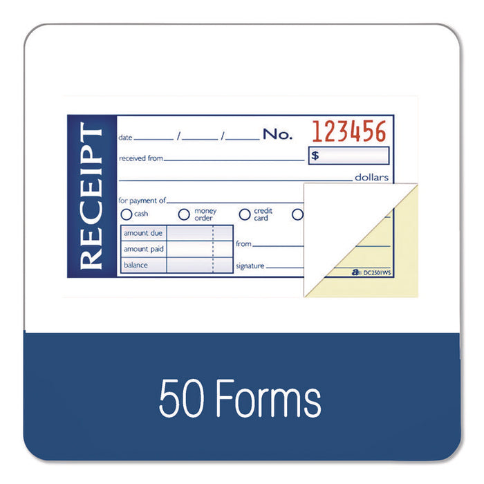 Write 'n Stick Receipt Book, Two-Part Carbonless, 4.88 x 2.75, 50 Forms Total