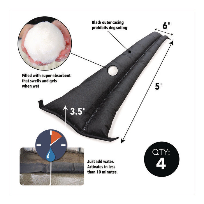 Flood Barriers, 6" x 5 ft x 3.5", 4/Pack