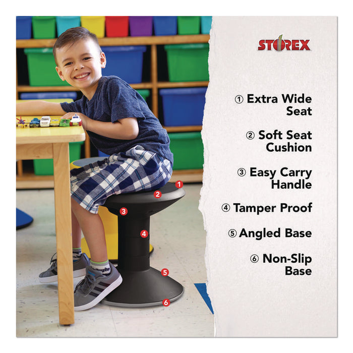 Wiggle Stool, Backless, Supports Up to 250 lbs, 12" to 18" Seat Height, Black Seat, Black Base