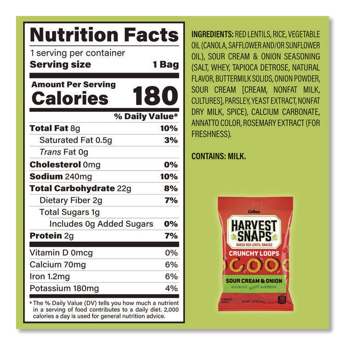 Crunchy Loops, Sour Cream and Onion, 1.35 oz Bag, 8/Box