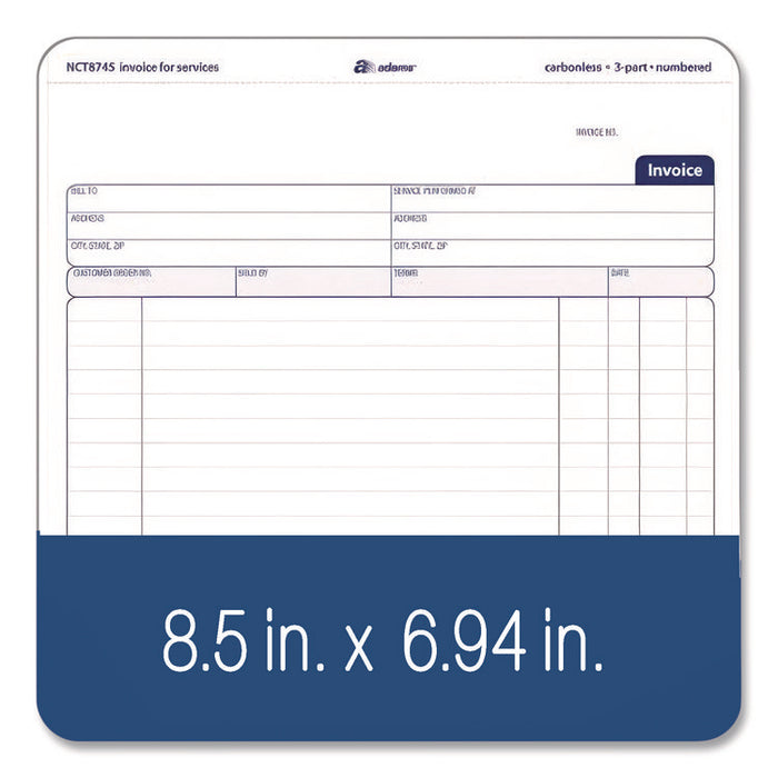 Multipart Service Invoice Pad, Three-Part Carbonless, 8.5 x 6.94, 50 Forms Total