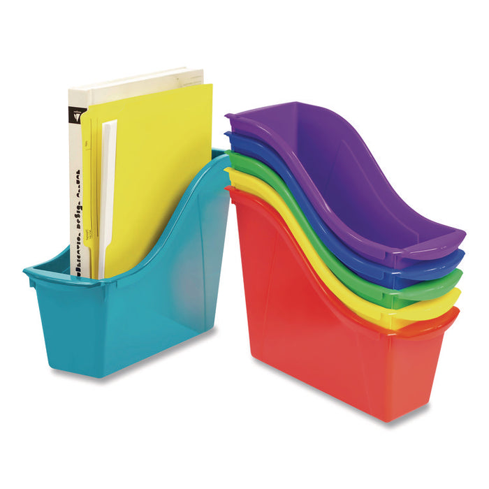Small Book Bin, 1.5 gal, 4.5" x 11.75" x 8.5", Assorted Bright Colors, 6/Pack
