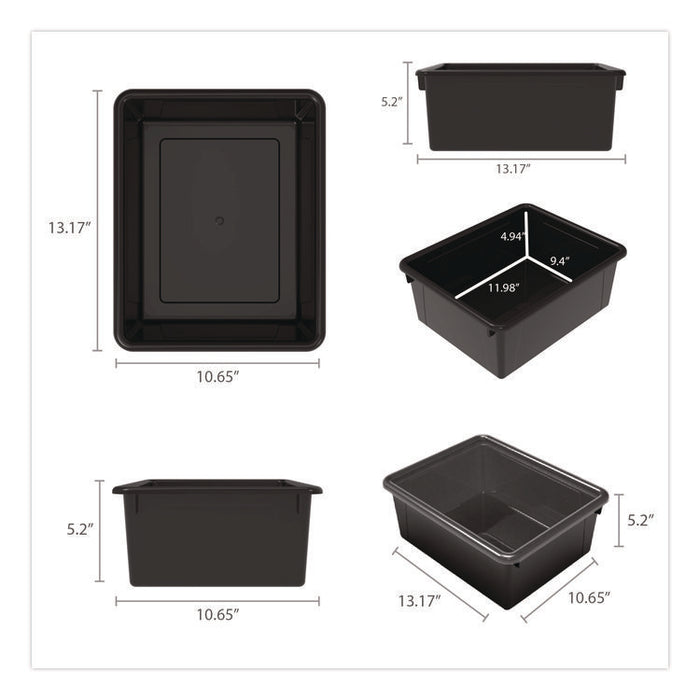 Storage Tray, Deep, 2 gal, 10.65" x 10.65" x 5.2", Black, 5/Pack