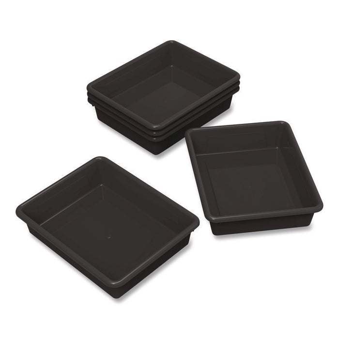 Storage Tray, Flat, 102.4 oz, 10.65" x 10.65" x 2.96", Black, 5/Pack
