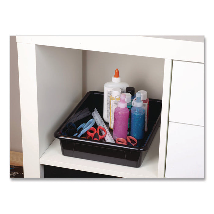 Storage Tray, Flat, 102.4 oz, 10.65" x 10.65" x 2.96", Black, 5/Pack