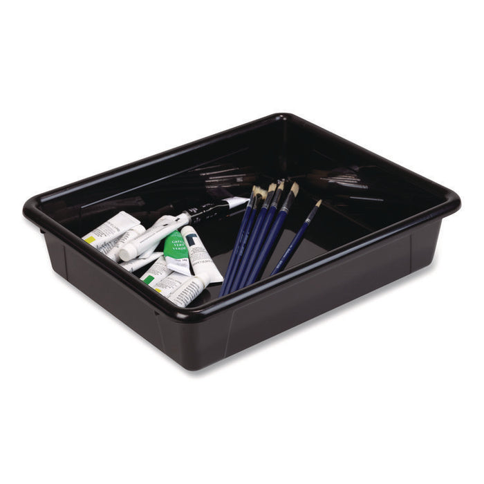 Storage Tray, Flat, 102.4 oz, 10.65" x 10.65" x 2.96", Black, 5/Pack