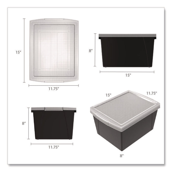 Storage Bin with Lid, 4 gal, 11.25" x 11.25" x 7.87", Black, 6/Pack