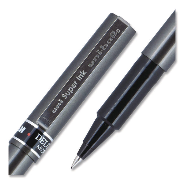 Deluxe Rollerball Pen, Stick, Micro 0.5 mm, Black Ink, Metallic Gray/Black Barrel, Dozen