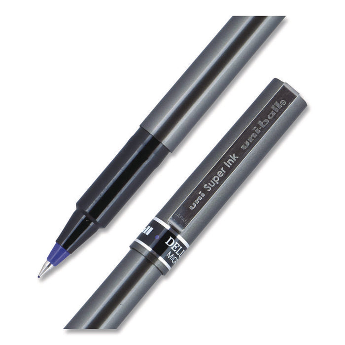 Deluxe Rollerball Pen, Stick, Micro 0.5 mm, Blue Ink, Metallic Gray/Black/Blue Barrel, Dozen