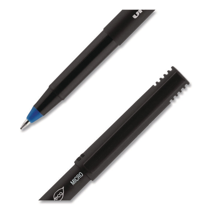 ONYX Rollerball Pen, Stick, Micro 0.5 mm, Blue Ink, Black/Blue Barrel, Dozen