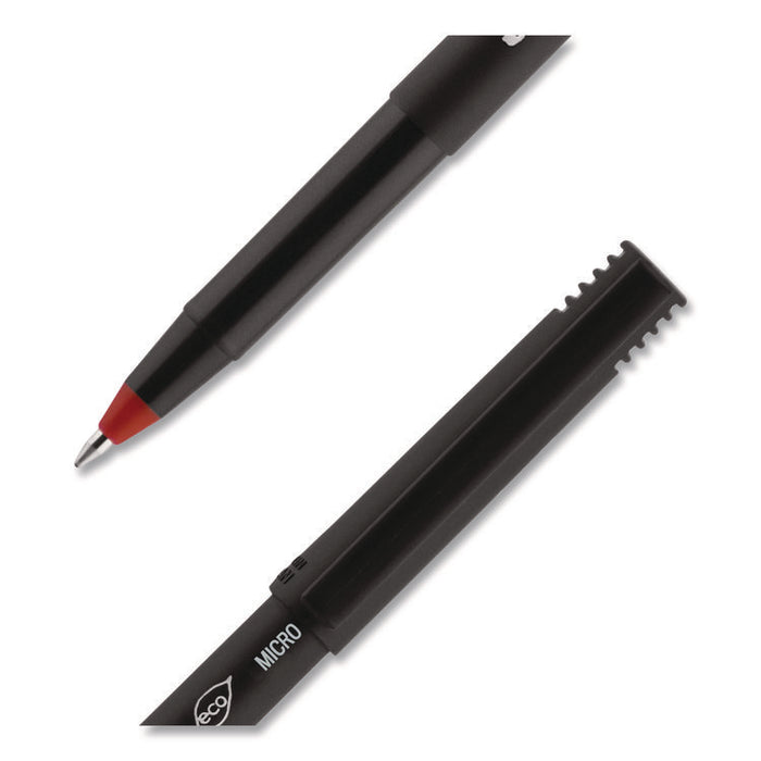 ONYX Rollerball Pen, Stick, Micro 0.5 mm, Red Ink, Black/Red Barrel, Dozen