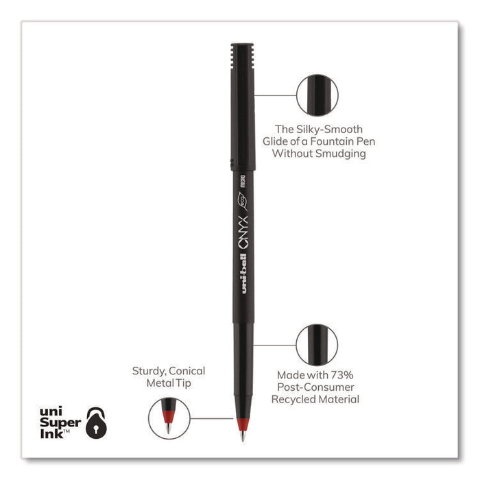 ONYX Rollerball Pen, Stick, Micro 0.5 mm, Red Ink, Black/Red Barrel, Dozen