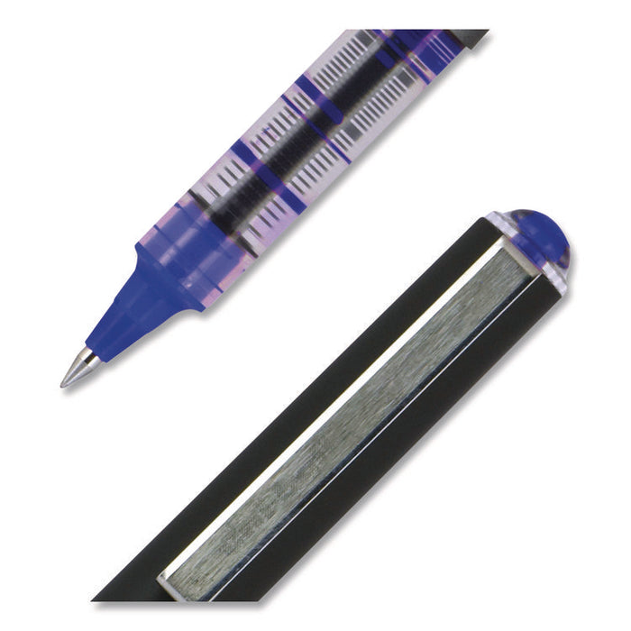 VISION Rollerball Pen, Stick, Micro 0.5 mm, Blue Ink, Gray/Blue/Clear Barrel, Dozen