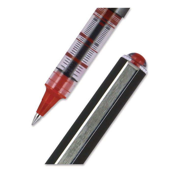 VISION Rollerball Pen, Stick, Micro 0.5 mm, Red Ink, Gray/Red/Clear Barrel, Dozen