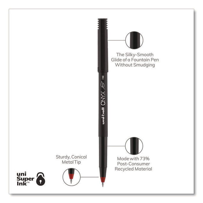 ONYX Rollerball Pen, Stick, Fine 0.7 mm, Red Ink, Black/Red Barrel, Dozen