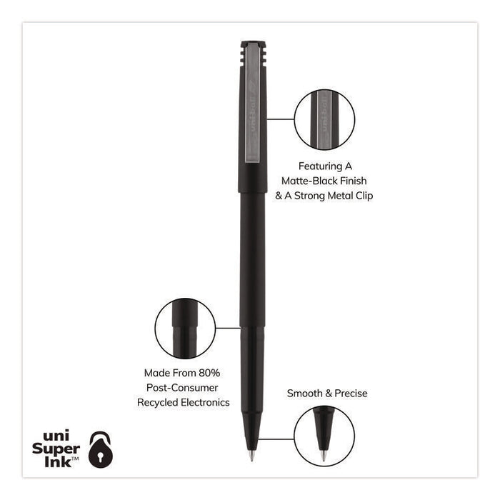 Rollerball Pen, Stick, Micro 0.5 mm, Black Ink, Black Barrel, Dozen