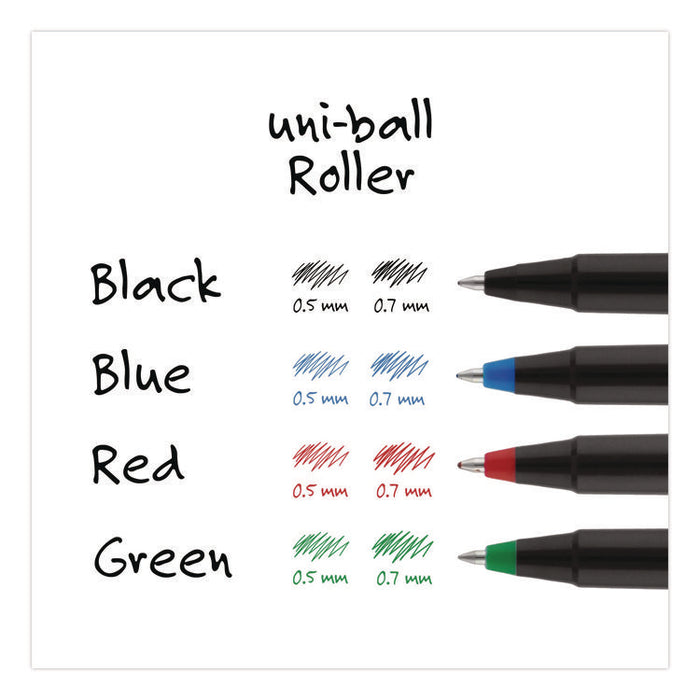 Rollerball Pen, Stick, Micro 0.5 mm, Black Ink, Black Barrel, Dozen