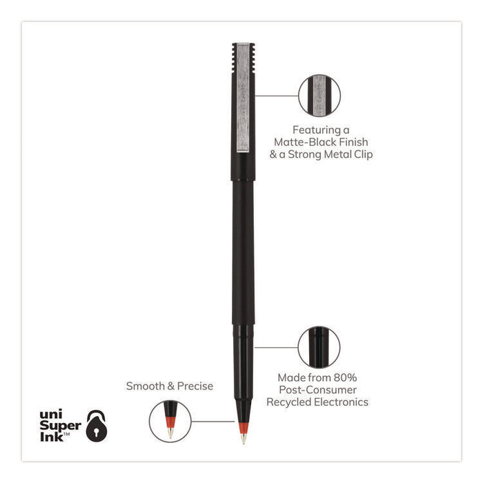 Rollerball Pen, Stick, Micro 0.5 mm, Red Ink, Black/Red Barrel, Dozen