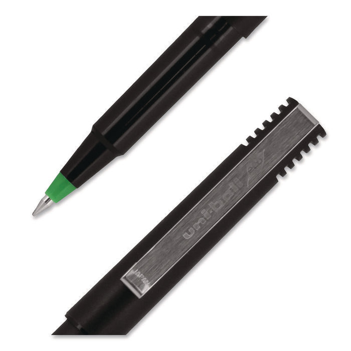 Rollerball Pen, Stick, Micro 0.5 mm, Green Ink, Black/Green Barrel, Dozen