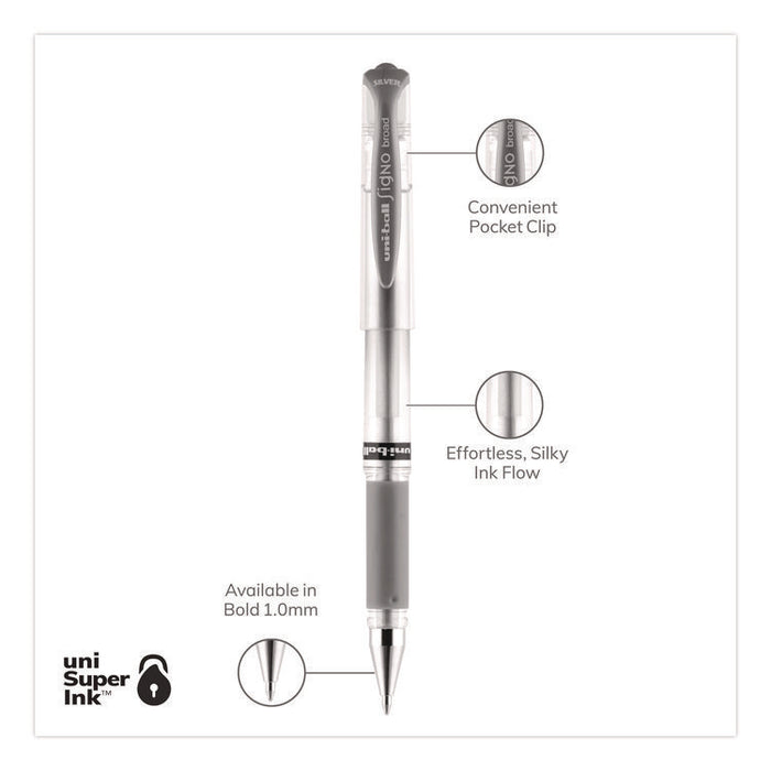 IMPACT Gel Pen, Stick, Medium 1 mm, Silver Metallic Ink, Silver Barrel