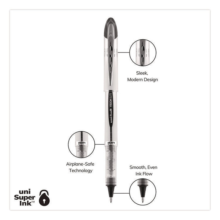 VISION ELITE Rollerball Pen, Stick, Bold 0.8 mm, Black Ink, White/Black/Clear Barrel