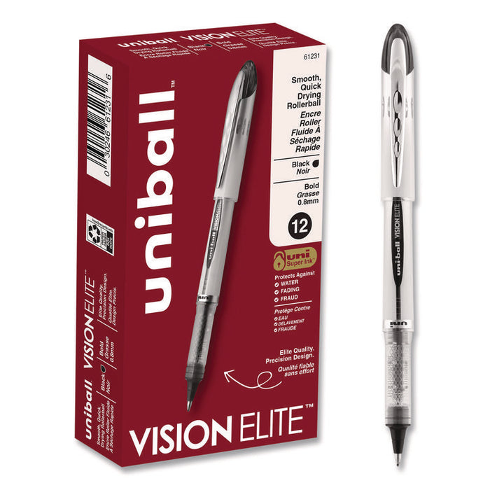 VISION ELITE Rollerball Pen, Stick, Bold 0.8 mm, Black Ink, White/Black/Clear Barrel