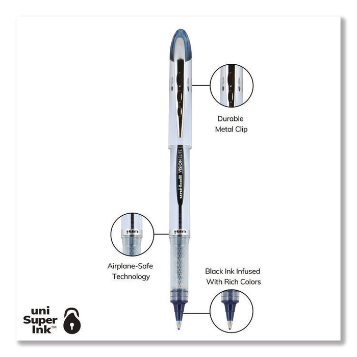 VISION ELITE BLX Series Rollerball Pen, Stick, Bold 0.8 mm, Blue-Infused Black Ink, White/Blue/Clear Barrel