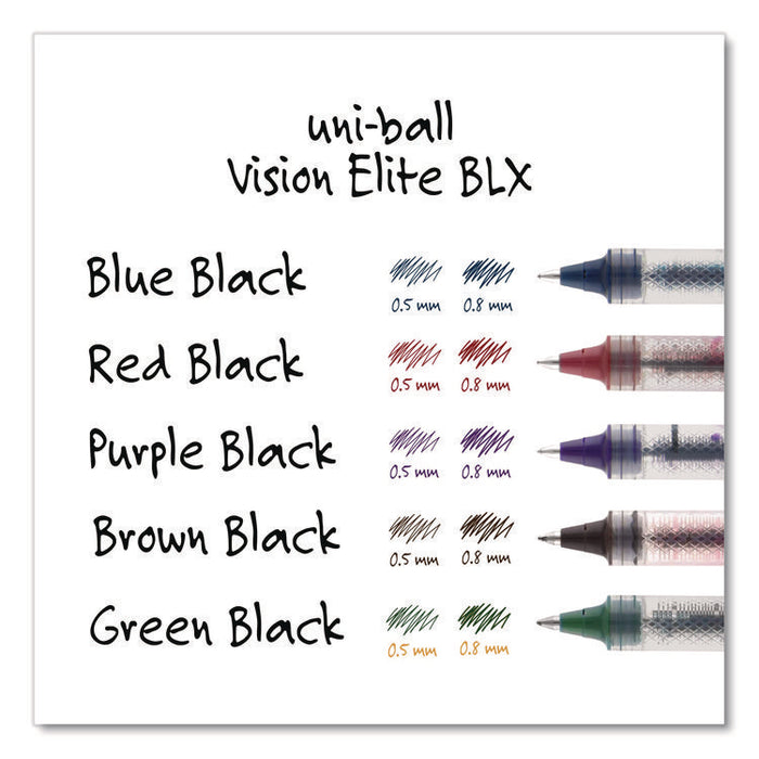 VISION ELITE BLX Series Rollerball Pen, Stick, Bold 0.8 mm, Blue-Infused Black Ink, White/Blue/Clear Barrel