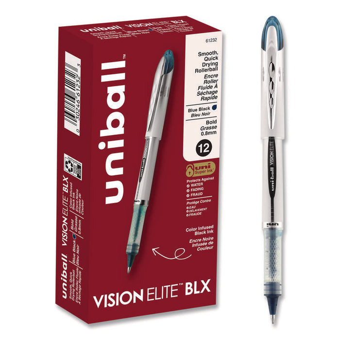 VISION ELITE BLX Series Rollerball Pen, Stick, Bold 0.8 mm, Blue-Infused Black Ink, White/Blue/Clear Barrel