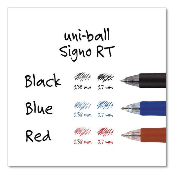 Signo Gel Pen, Retractable, Medium 0.7 mm, Black Ink, Silver/Black Barrel, Dozen