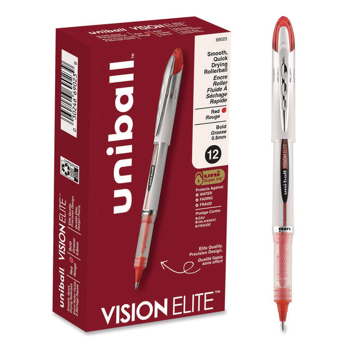 VISION ELITE Rollerball Pen, Stick, Bold 0.8 mm, Red Ink, White/Red/Clear Barrel