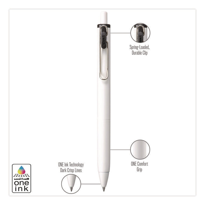 uniONE Gel Pen, Retractable, Medium 0.7 mm, Black Ink, White/Black Barrel, Dozen