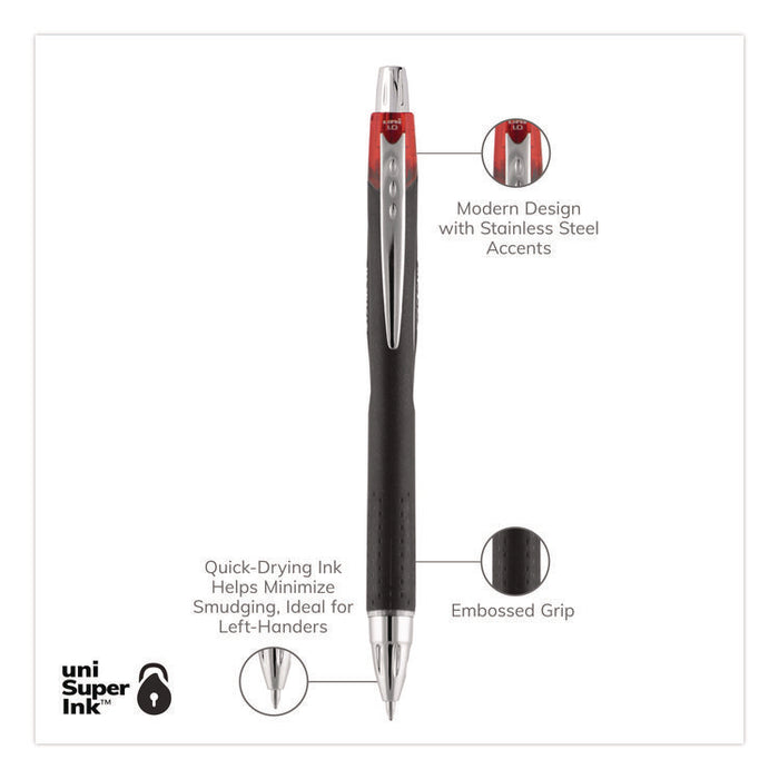 Jetstream Hybrid Gel Pen, Retractable, Bold 1 mm, Red Ink, Black/Silver/Red Barrel
