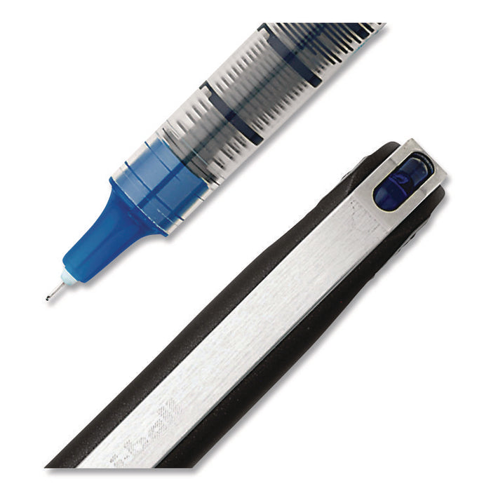 VISION Rollerball Pen, Stick, Micro 0.5 mm, Blue Ink, Black/Blue/Clear Barrel, 12/Pack