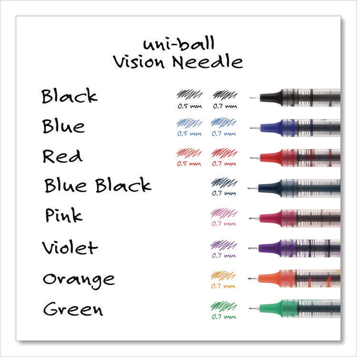 VISION Rollerball Pen, Stick, Micro 0.5 mm, Blue Ink, Black/Blue/Clear Barrel, 12/Pack