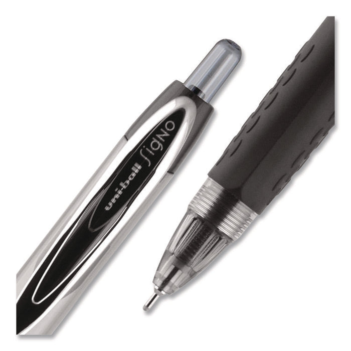 Signo 207 Needle Point Gel Pen, Retractable, Medium 0.7 mm, Black Ink, Clear/Black Barrel, Dozen