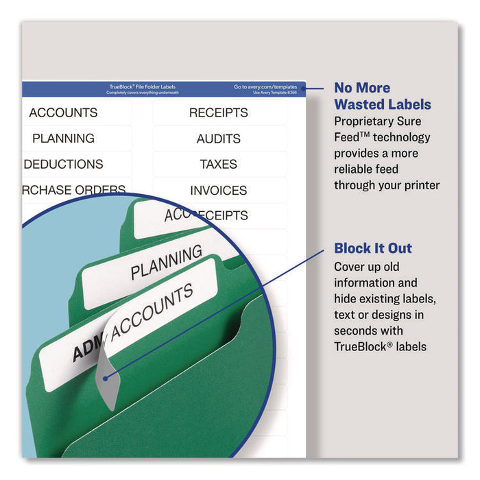 Permanent TrueBlock File Folder Labels with Sure Feed Technology, 0.66 x 3.44, White, 30/Sheet, 60 Sheets/Box