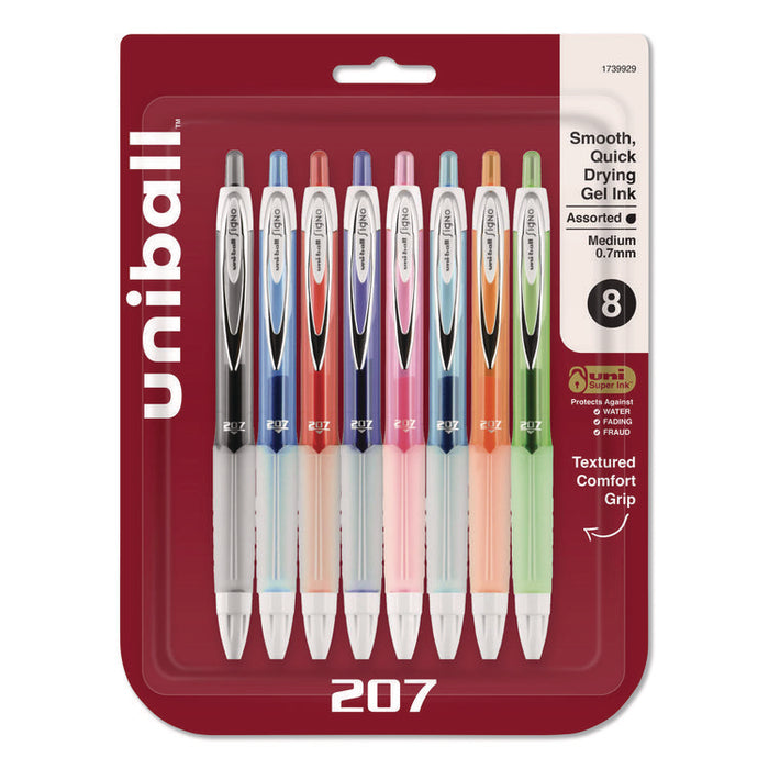 Signo 207 Gel Pen, Retractable, Medium 0.7mm, Assorted Ink and Barrel Colors, 8/Pack